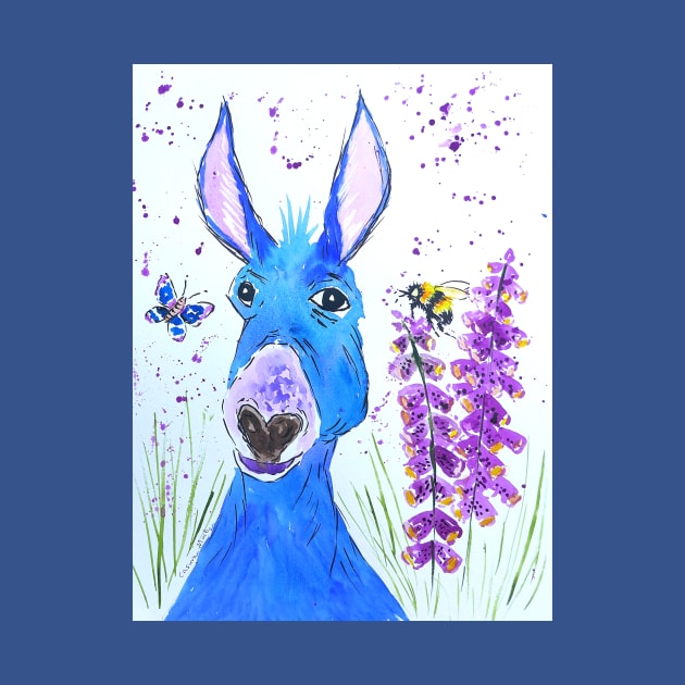 Silly Blue Donkey among Foxglove by Casimirasquirkyart