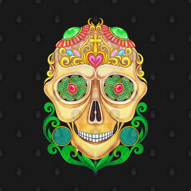 Sugar skull fancy vintage and gems day of the dead. by Jiewsurreal