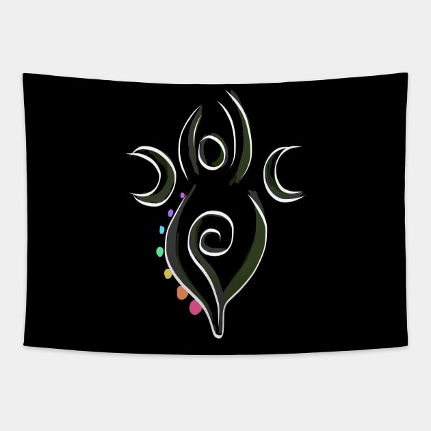 Spiral Goddess T-Shirt Three Symbol Wiccan Pagan and Chakras - green accents Tapestry by BeesEz