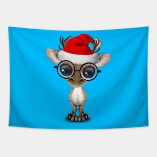 Baby Reindeer Wearing a Santa Hat and Glasses Tapestry