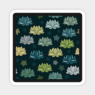 green water lilies on black background Magnet