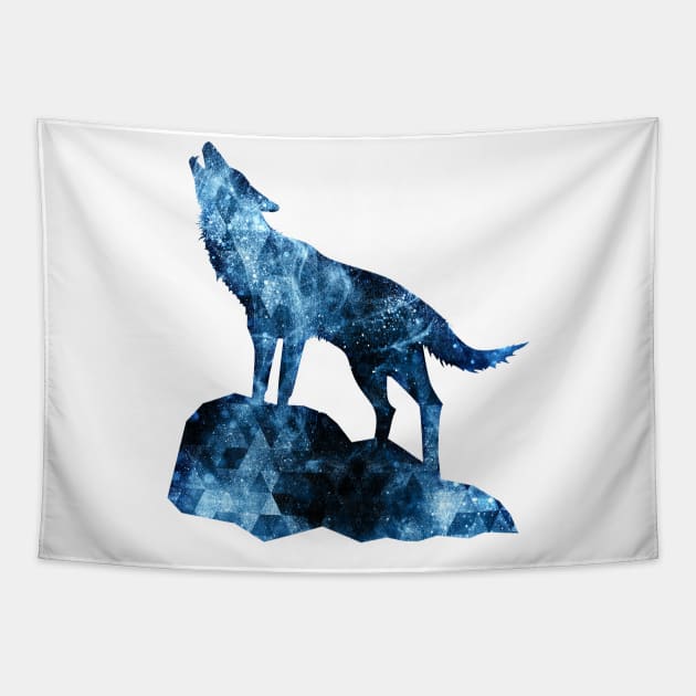 Howling Wolf blue sparkly smoke silhouette Tapestry by PLdesign