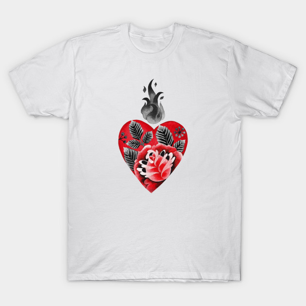 Heart On Fire Tattoo Heart Fire Tattoo T Shirt Teepublic