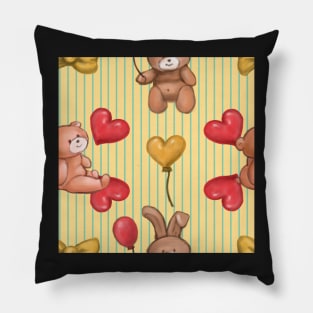 Teddy and Bunny cute stripes Pillow