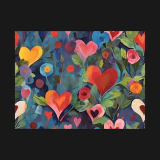 Colorful Floral Hearts Pattern Valentines Day Love Painting T-Shirt