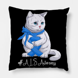 Cute Cat ALS Awareness Month Blue Ribbon Survivor Survivor Gift Idea Pillow