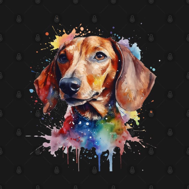 Bright Daschund Watercolor Painting by nonbeenarydesigns