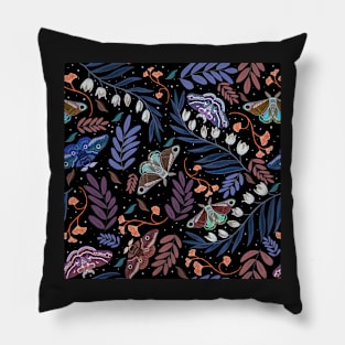 Moth and plants night pattern Pillow