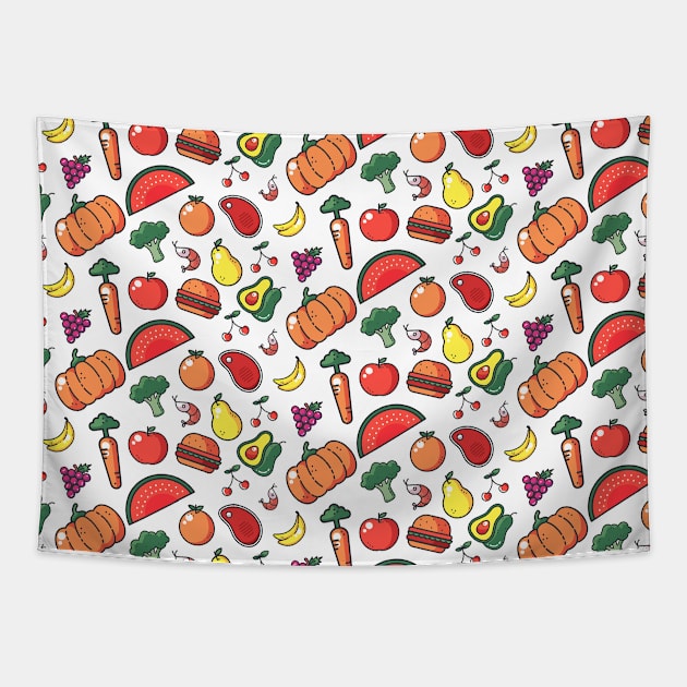 Fruits, Vegetables, Junk, Foods, Bad, Healthy, Gift Tapestry by WiggleMania