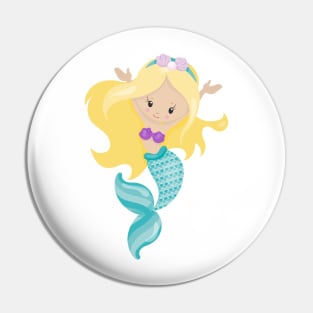 Little Mermaid, Cute Mermaid, Blonde Hair, Shells Pin