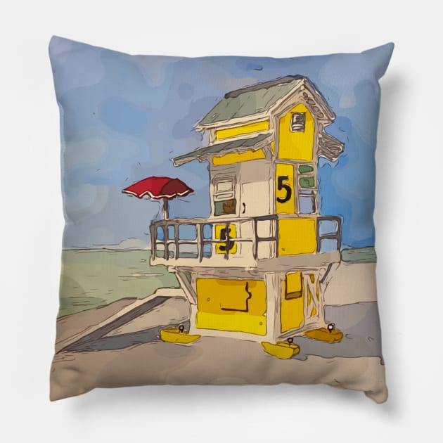 Cute lifeguard tower in Clearwater Beach Florida Pillow by WelshDesigns