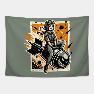 Bombs Away Bombshell Retro Rocket Rider Tapestry