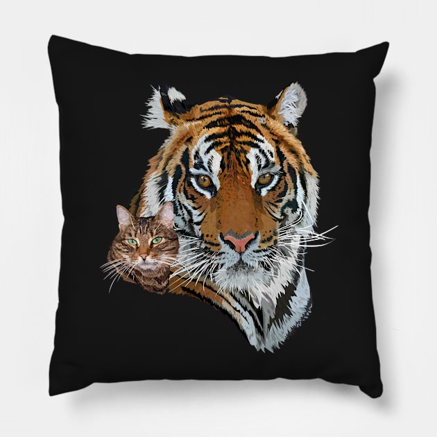 Bengal tiger and cat Pillow by obscurite