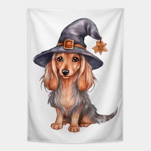 Watercolor Dachshund Dog in Witch Hat Tapestry