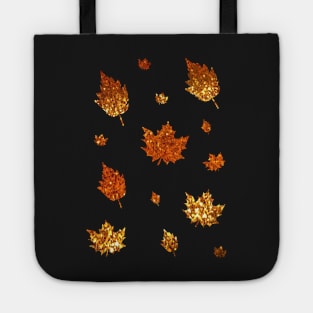 Golden Orange Ombre Faux Glitter Autumn Fall Leaves Tote