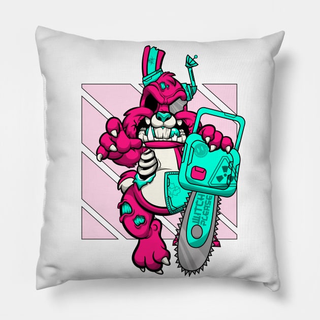 White rabbit zombie robot monster Pillow by Tyberjan