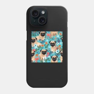 Cute Pugs and Flowers all over Tote Bag Phone Case