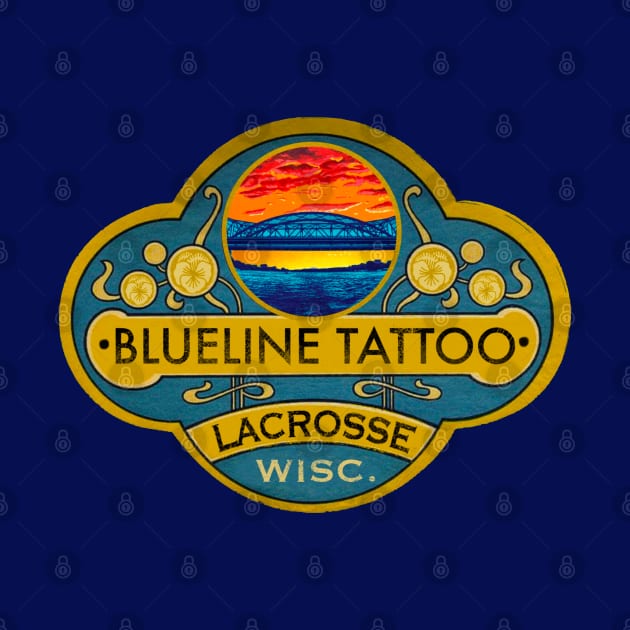 Blue Line Tattoo La Crosse WI Vintage Style Logo by BlueLine Design