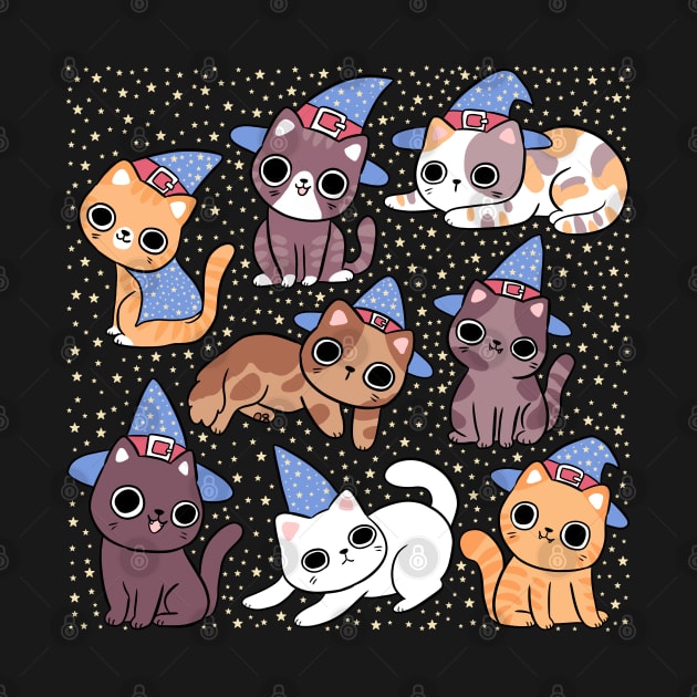 Cute wizard cats cartoon illustration by Yarafantasyart