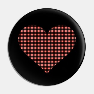 Coral and Black Gingham Heart Pin