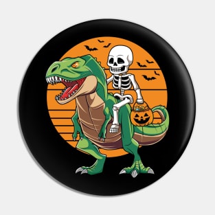 Skeleton Riding Dinosaur T Rex Halloween Costume Pin