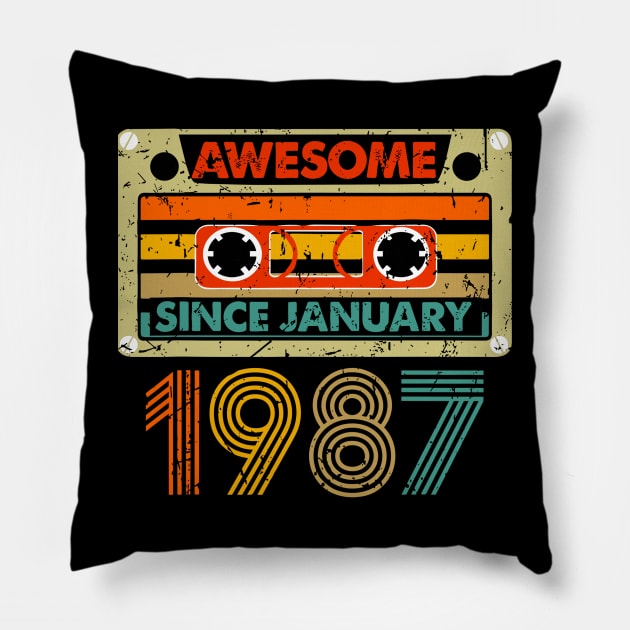 Awesome Since January 1987 37 Years Old 37th Birthday Pillow by rhazi mode plagget