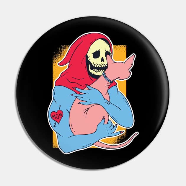 Skeleton Holding Cat Pin by Hmus