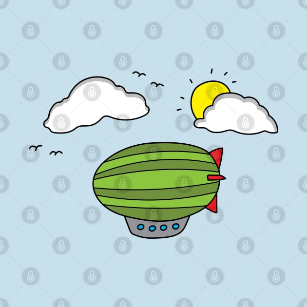 funny green zeppelin flying in the sky by wordspotrayal