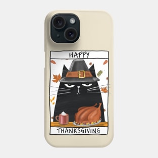 Happy Thanksgiving card in cartoon style with cat for Happy celebration Phone Case