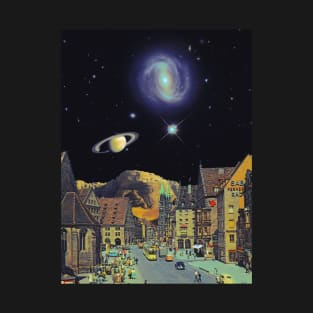 Galaxy Town - Space Collage, Retro Futurism, Sci-Fi T-Shirt