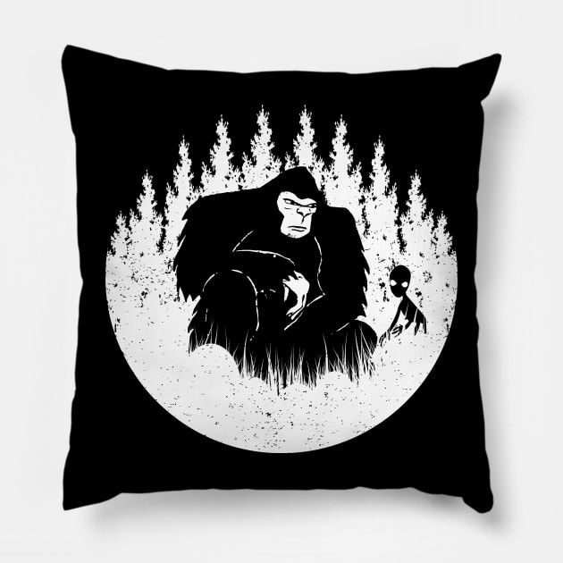 Funny Bigfoot Alien Silhouette Pillow by Tesszero