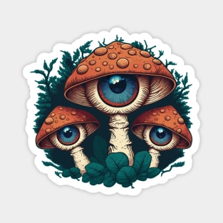 Psychedelic Mushrooms With Eyes Surreal Trippy Nature Magnet