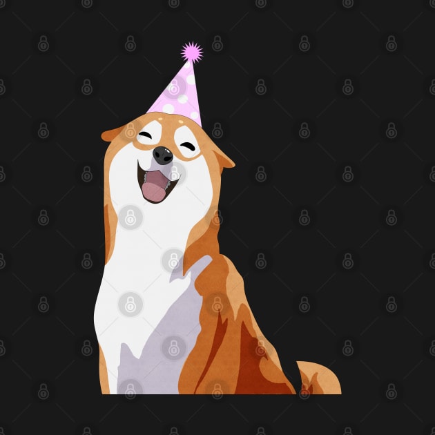 Happy Shiba Inu - Pink party hat by CieloMarie