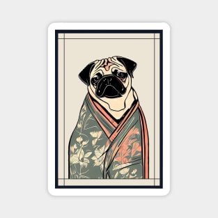 Pug Japanese with kimono vintage Magnet