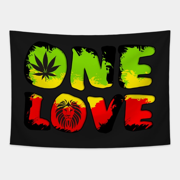 Rastafari - Grunge One Love Lion Ganja Tapestry by EDDArt