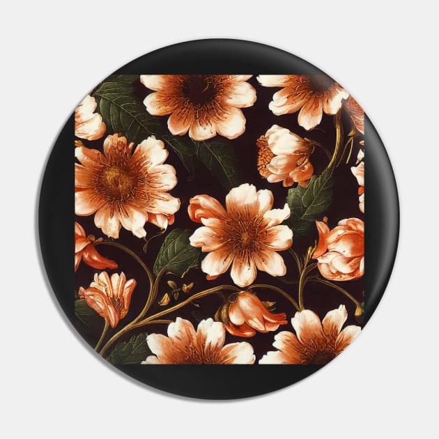 Deep Blue and Rust Autumn Orange Vintage Floral Pin by VintageFlorals