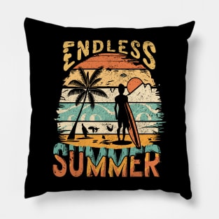 Endless Summer Surfing Vintage Retro Pillow