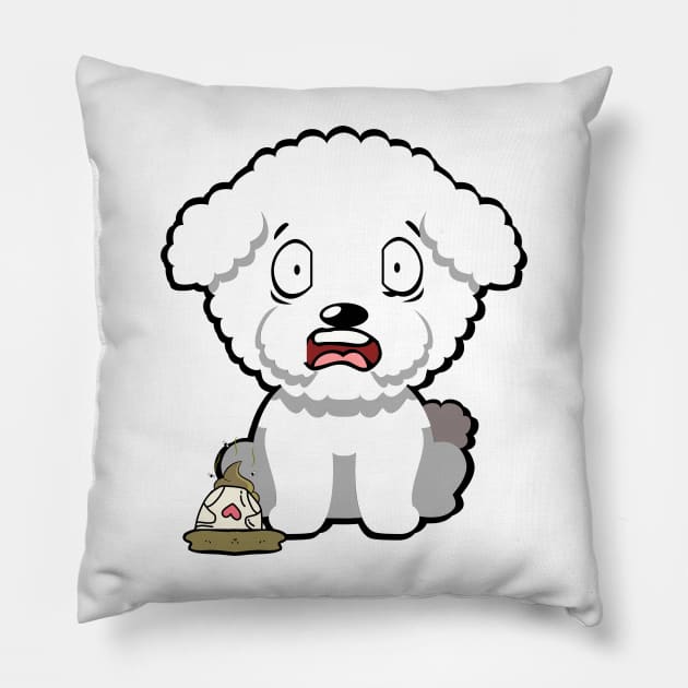 Funny furry dog steps on a dirty diaper Pillow by Pet Station