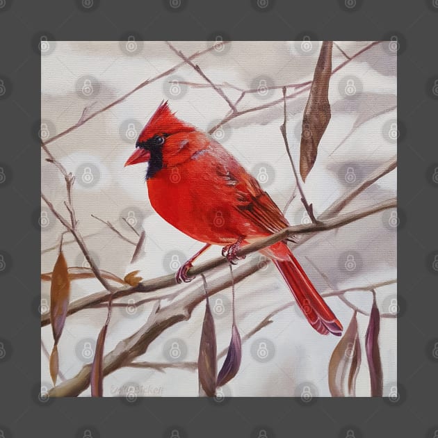 Northern Cardinal with Leaves painting by EmilyBickell