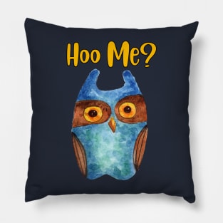 Hoo Me? Blue Illustrated Owl Pillow