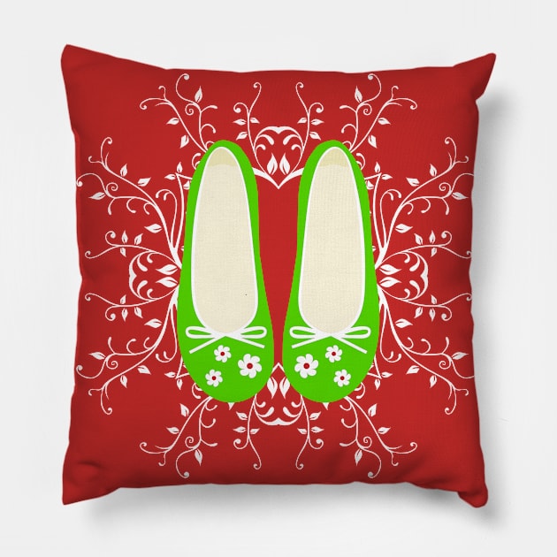 Cute lime ladies pumps on mandala pattern Pillow by Mayathebeezzz