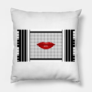 Lips , Polka , Kiss , Geometrical , Illusion , black and white Pillow