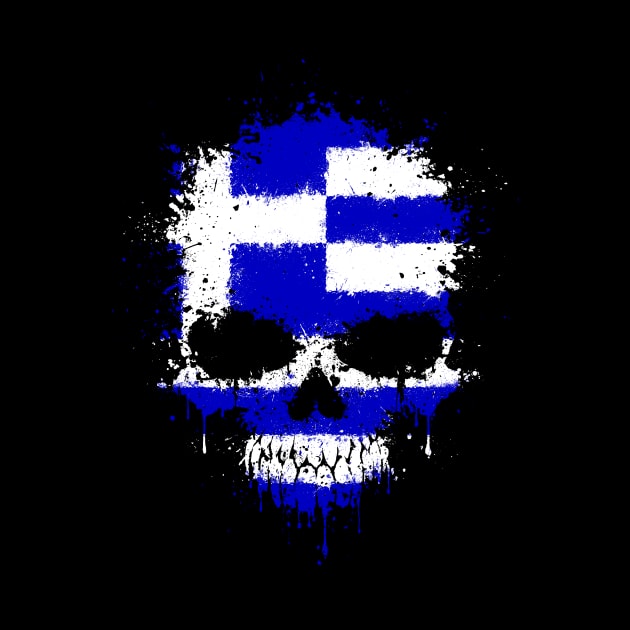 Chaotic Greek Flag Splatter Skull by jeffbartels