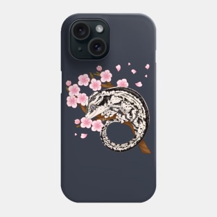 Black And White Stripe Gargoyle Gecko With Sakura Flowers Phone Case