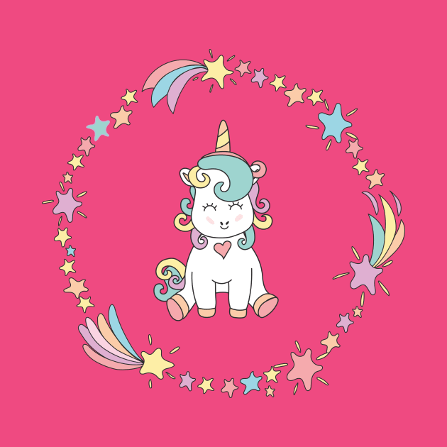 Cute Seated Unicorn Magical Illustration by CuteDesigns