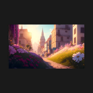 City street with beautiful flowers T-Shirt