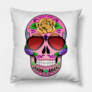 Sugar Skull - In Sunglasses - Pinks. Pillow