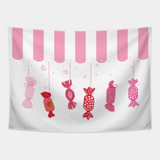 Pink fruity sweet candies. Valentine's Day, candy shop banner Tapestry