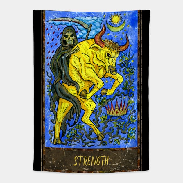 Strength. Magic Gate Tarot Card Design Tapestry by Mystic Arts