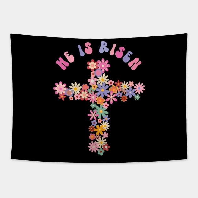 He Is Risen Easter Cross Christians Religious Hippie Groovy Tapestry by Jennifer Wirth